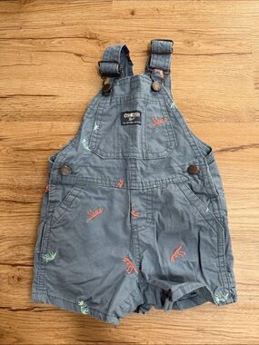 OshKosh B'gosh Slate Blue Dinosaur Embroidered Short Overalls